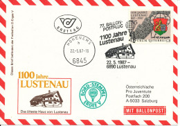 Austria Balloonflight Cover 1100 Years Anniversary Lustenau Hohenems 22-5-1987 - Globos