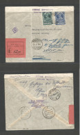 ETHIOPIA. 1935 (29 Jan) Addis Abeba - Germany, Greiz (14 Feb) Registered Multifkd Envelope + Ethiopian Censor Label, Tie - Etiopía