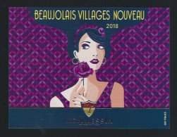 Etiquette Vin Beaujolais Villages Nouveau 2018  Momessin " Femme" - Beaujolais