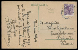 Faroe Isl.. 1926 (28 Aug). Thorshavn - Iceland. PPC Fkd 150 Violet / Cds. Dest Plus. - Färöer Inseln