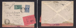 ETHIOPIA. 1936 (10 Jan) Addis Abeba - France, Paris. Registered Multifkd At 10 Querdes Rate, Pink R-label + Depart. Empi - Etiopia