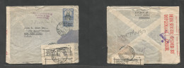 ETHIOPIA. 1943 (7 March) Addis Abeba - USA, NYC. Fkd Env 20c Rate + S. Africa Censor + Post Office Official Label Tied A - Ethiopie