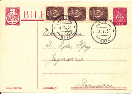 Portugal Postal Stationery Card Uprated And Sent Denmark Seia 4-7-1951 - Ganzsachen