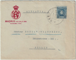 ESPAGNE/ESPAÑA 1912 Ed.248 En Sobre Con Membrete “RAC” (Real Automóvil Club) De Madrid A BERLÍN, Alemania - Lettres & Documents