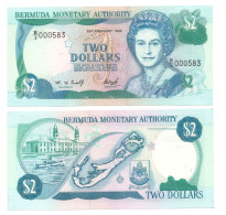 Bermuda 2 Dollars 1996 P-40Aa QEII UNC Prefix B/3 Low Serial Number - Bermudes
