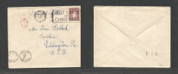 EIRE. 1951 (15 Dec) Baile Atha Cliath - USA, Eddington, PA. Single 1 1/2 P Purple Fkd Env, Slogan Rolling Cds Cachet + R - Used Stamps