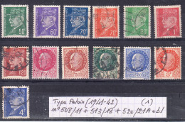 France Type Petain (1941-42) Y/T N° 508/11 + 513/18 + 520/21A Oblitérés - 1941-42 Pétain