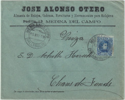 ESPAGNE/ESPAÑA 1909 Ed.248 En Sobre Con Membrete (Almacén De Relojería) De MEDINA DEL CAMPO A Suiza - Storia Postale