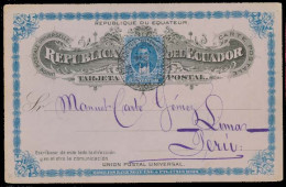 ECUADOR. 1894 (15 Oct). Guayaquil - Peru / Lima 3c Blue Stat Card. Scarce Dest Mail. Fine. - Equateur