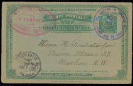 ECUADOR. 1898 (18 June). Guayaquil - Germany. 3c Green Stat Card With Violet Cachet Of Colegio Nacional De San Vicente D - Equateur