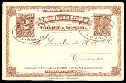 ECUADOR. 1892. Naranjal - Cuenca. 2c Stat Card / Oval Brown Ds. Very Scarce. - Equateur