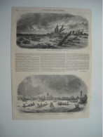 GRAVURE 1852. INONDATION DE L’ALSACE. BRECHE FAITE PAR LE RHIN A LA DIGUE DE RHINAU. FLOTILLE DE SAUVETAGE ORGANISEE PAR - Dibujos