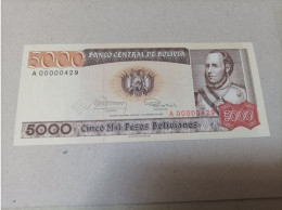 Billete Bolivia, 5000 Pesos Bolivianos, Serie A00000429, Nº Bajisimo, UNC - Bolivië