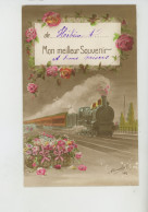 HÉBÉCOURT - Jolie Carte Fantaisie Fleurs Et Train " De HÉBÉCOURT , Mon Meilleur Souvenir " - Hébécourt