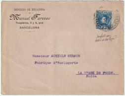 ESPAGNE/ESPAÑA 1903 Ed.248 En Sobre Con Membrete "DEPOSITO DE RELOREJIA" De BARCELONA A Suiza - Covers & Documents