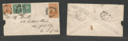 ECUADOR. 1887 (31 Oct) Guayaquil - USA, NYC. Multifkd Env At 22c Rate Incl Fiscal 10c Used As Postage. Extraordinary Rar - Ecuador