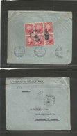 ECUADOR. 1925 (March) Guayaquil - Denmark, Cph (14 April) Reverse Fkd Full Envelope 5c Red Block Of Six Cds, Tied Arriva - Ecuador