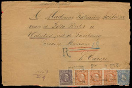 DUTCH INDIES. 1894. Medan - France. Registered Env Fkd 5c Blue, 10c Brown Strip Of Three + 25c. Minor Edge Wear. Spectac - Indonesië