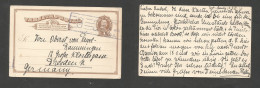 COSTA RICA. 1910 (Nov) Port Limon - Germany, Dresden. 4c Brown Stat Card, Boxed Town Ds. Fine Item. - Costa Rica
