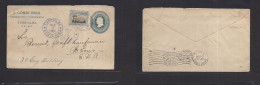 COSTA RICA. 1906 (7 March) Turrialba - USA, St. Louis, Miss. 5c Blue Private Printed Stat Env + Adtl, Blue Cds. - Costa Rica