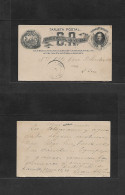COSTA RICA. 1889 (13 Nov) Carrillo - San Jose. Doble Early Stationary Card On Way Out Half Proper Usage With Arrival Cds - Costa Rica