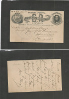 COSTA RICA. 1890 (9 June) Punta Arenas - Germany, Delmenhorst. 4c REPLY HALF Stat Card, Depart Oval Lilac Cachet. Via Pa - Costa Rica