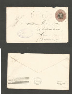 COSTA RICA. 1893 (12 June) San Jose - Germany, Hannover. 10c Red Brown Early Embossed Shield Stationary Envelope. Via NY - Costa Rica