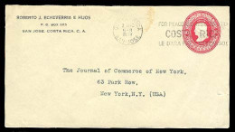 COSTA RICA. 1939 (5 Sept.). San Jose To USA. 10c Red Colon Stationery Envelope. Private Print "Roberto Echevarria E Hijo - Costa Rica