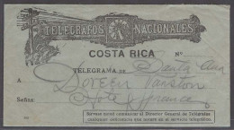 COSTA RICA. C.1900. Telegraph Local Sta Env Addressed To Santa Ana. Fine And Scarce. - Costa Rica