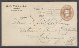 COSTA RICA. 1907 (6 Oct). Cartago - USA, Chicago. 10c Light Brown Stat Env Private Print AF Pirie Transito Stline. VF. - Costa Rica