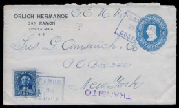 COSTA RICA. 1916 (23 Oct). San Ramon - USA / NY. 10c Blue Stat Env / Private Print Adtl Blue Box Ds + Transito, S Jose ( - Costa Rica