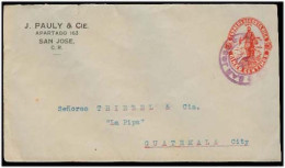 COSTA RICA. 1924 (7 May). S Jose - Guatemala (24 May). 5c Red Stat Env + Private Print. Pauly &C. Scarce Dest + VF. - Costa Rica