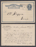 COSTA RICA. 1912 (7 June). San Jose - Grecia. 2cts Blue Stat Card. Reverse Private Print El Gremio. Fine Used. - Costa Rica