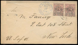 COSTA RICA. 1900. San Jose - USA. Fkd Env 5c Lilac Pair. Small Town Usage / See Cds. VF. - Costa Rica