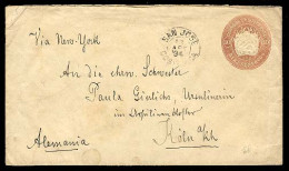 COSTA RICA. 1894. S. Jose / Germany. 10c Stat Envelope. Early Usage. Via NY. Fine. - Costa Rica