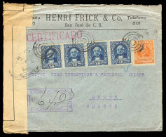 COSTA RICA. 1919. S. Jose / Switzerland. Registered Multicolor Frnkd (x5 Stamps) Env. Censored. VF. - Costa Rica