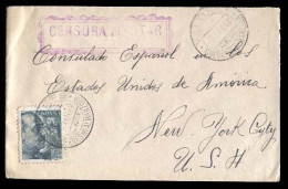 E-PROVINCIAS. ALMERIA. 1940 (3 Marzo). 870. Cuevas De Almanzora / Almeria A USA. Sobre Con Censura Militar (RR) Y Matase - Autres & Non Classés