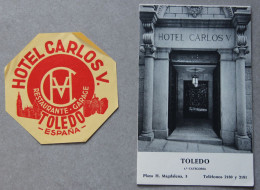 Hôtel Carlos V, Toledo (Tolède, Espagne), Dépliant, étiquette - España