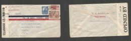 COLOMBIA. 1943 (16 July) Cerete, Monteria - USA, Va. Allisonia. Air Multifkd Jamaica Censored Envelope. Central Berasteg - Kolumbien