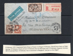 INDO CHINA  - 1935 - AIR FRANCE  REG HAIPHONG TO MARSIELLE ,MISS OSRTED ON IMPERIAL AIRWAYS WITH BACKSTAMP - Posta Aerea