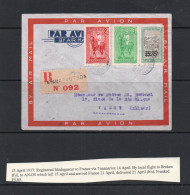 MADAGASCAR - 1937  REG COVER FROM FIANARANTSOA  TO VICHY WITH BACKSTAMP - Luftpost