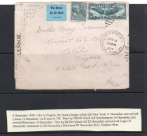 USA - 1939-  CENSORED COVER NEW YORK TO NIGERIA BY DIXIE CLIPPER VARIOUS BACKSTAMPS - 1c. 1918-1940 Cartas & Documentos