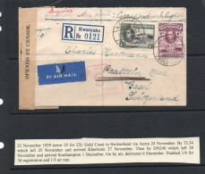 GOLD COAST - 1939-  REGISTED COVER KWANYAKU T0 SWITZERLAND CENSORED  WITH BACKSTAMP - Côte D'Or (...-1957)