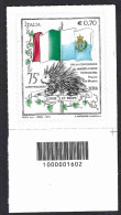 Italia 2014; 75 Anni Convenzione Tra L'Italia E San Marino: Francobollo A Barre. - Bar-code