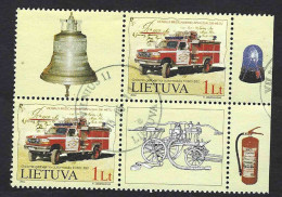 Lietuva Lithuania Litauen 2002; Fire Engines, Veicoli Dei Pompieri: Border Quatrain With 2 Rare Appendices. Used. - Firemen