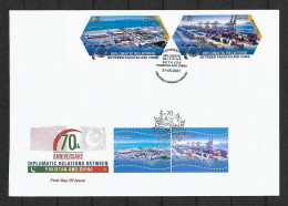 2021 Joint Pakistan And China, MIXED FDC PAKISTAN WITH 2+2 STAMPS: Harbours - Emissions Communes