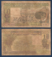 500 Francs CFA, 1990 A, Côte D' Ivoire, U.21, A 197092, Oberthur, P#_06, Banque Centrale États De L'Afrique De L'Ouest - Stati Dell'Africa Occidentale