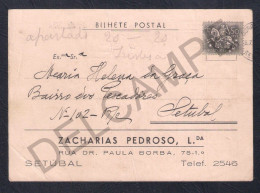 POSTCARD BILHETE POSTAL PORTUGAL SETUBAL AVISO DE COBRANÇA DA FIRMA ZACHARIAS PEDROSO LDA. - CIRCULADO 1954 - Setúbal