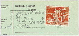 Schweiz / Helvetia 1959, Flaggenstempel Ecole La Source Lausanne - Croix-Rouge