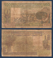 500 Francs CFA, 1990 A, Côte D' Ivoire, V.21, A 748866, Oberthur, P#_06, Banque Centrale États De L'Afrique De L'Ouest - West-Afrikaanse Staten